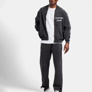 À la mode de haute qualité Patch broderie Logo personnalisé poids lourd lavé survêtements 100% coton hommes veste et pantalon de survêtement ensemble 2026 - Product Image 6