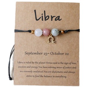 Braccialetti con perline dei 12 segni zodiacali in cristallo curativo, braccialetti astrologici con pietre naturali per chakra, per donna e uomo, stile trendy e alla moda. - Product Image 3