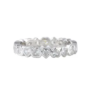 Premium Kwaliteit Full Eternity Ring, Hartvorm Labgrown Diamant Bezel Set Ring, 14K Wit Goud Ring Voor Vrouwen