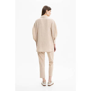 Blusa Casual de Lino y Algodón para Mujer - Corte Holgado con Detalle de Botones y Largo Corto - Product Image 3
