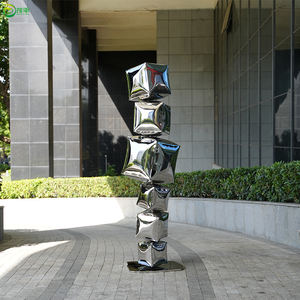 Sculpture <span class=keywords><strong>Cube</strong></span> <span class=keywords><strong>Ballon</strong></span> Moderne en Acier Inoxydable-Installation d'Art Abstrait Extérieur en Métal - Product Image 1