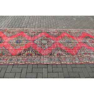 Vintage Turkish Rug, 4.7x12.9 ft <b>Runner</b> Rug, <b>Red</b> Blue Persian Rug - Product Image 3