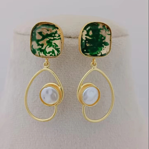 Loop Aqua Pearl Drop Earrings Set Estilo barroco Imitación Rodio Chapado en latón pesado Fundición de metal Diseño personalizado para mujer - Product Image 2