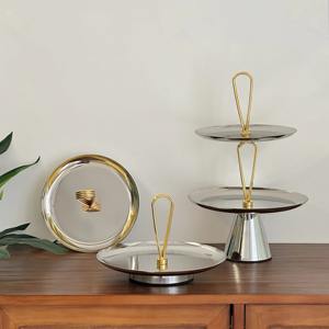 Présentoir à gâteaux et plateau à fruits rond à 2 niveaux en métal fait main, design moderne, multifonctionnel, idéal pour mariage, nouveauté Inde, vente chaude - Product Image 1