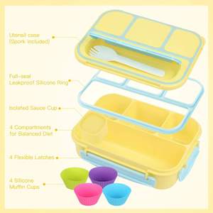 กล่องเบนโตะสำหรับผู้ใหญ่ผู้ชายผู้หญิงพร้อมภาชนะใส่อาหารกล่องใส่อาหารกล่องใส่ซอส4ช่อง - Product Image 4