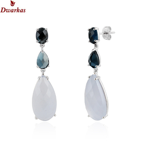 Vente en gros de boucles d'oreilles multi-pierres en argent sterling 925 de haute qualité personnalisées pour les femmes bijoux bleu citrine à la mode pour les mariages - Product Image 4
