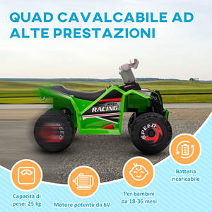 HOMCOM Quad para Niños de 18 a 36 Meses Verde Gris y Negro Velocidad Máxima 2.5 km/h Dimensiones 70x41.5x48.5 cm - Product Image 6