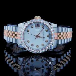 New Luxury Design Hip Hop Round Diamond Quartz Moissanite Watches