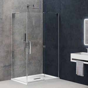 Cabina angolare regolabile da 8 mm con porta a battente genziana BMA13301/02 formato 80X100X200h versione per spazi doccia personalizzati - Product Image 1