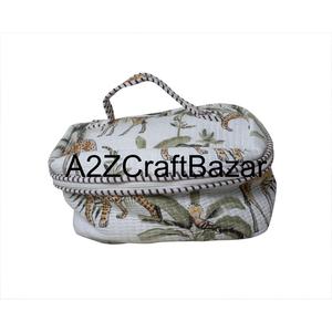 New Arrival Wholesale Handcrafted Block Printed Pure Cotton Vanity Set For Traveling Quilting Cloth <b>Makeup</b> Bag And Cosmetic Bag - Product Image 1