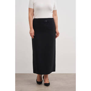 Falda lápiz negra para mujer con cinturón y volantes - Tela de estambre, cintura regular, talla XS - Product Image 4