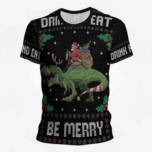 T-shirt de Noël Ringer personnalisé pour hommes 100% coton tissu tricoté impression numérique élégant en gros mode pour hommes - Product Image 2