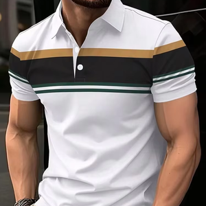 Polo para Hombre, Camisa de Manga Corta con Solapa, Informal, Deportiva, con Botones, Bloque de Color Básico, Ropa de Verano - Product Image 1