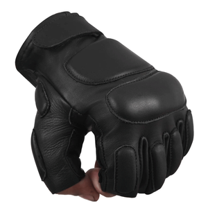 Black Motorcycle Biker Riding Fingerless Knuckle Protection Leather Gloves Motorcycle Auto Racing Wear Leather Gloves For Men - Product Image 2