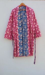 Hecho a mano indio acolchado bloque estampado Reversible Kantha Robe estilo Kimono japonés chaqueta de invierno multicolor cinturón de corbata Casual - Product Image 6