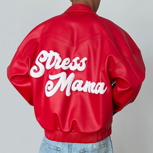 Personalizado Chenille Bordado Logo Cuero Genuino Hombres Béisbol Stand Collar Bomber Letterman Varsity Jacket At Mayorista Tarifa - Product Image 1