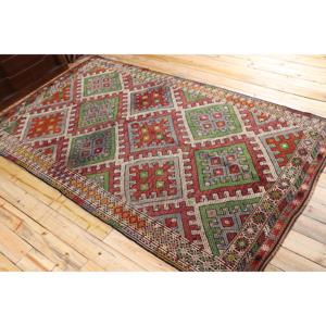 พรมวินเทจขนาด 6x9.8 ฟุต พรมตุรกีขนาดใหญ่ พรมสีแดงเขียวไล่เฉด - Product Image 4