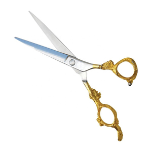Ciseaux droits demi-or en acier allemand avec repose-doigt Ciseaux de coupe de cheveux à poignée Dragon de haute qualité - Product Image 6