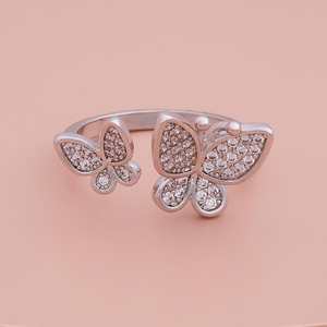 Trendy Vintage Gold Women's Butterfly <b>Ring</b> <b>Adjustable</b> Micro Pave Inlay White Lab Created Stone Fashionable Alloy Brass Gift - Product Image 5