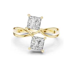Bague double pierre en diamant de laboratoire taille princesse 1,30 carat, clarté VVS-VS EF, or 18 carats, 14 carats, 10 carats et argent 925, rose, jaune - Product Image 2