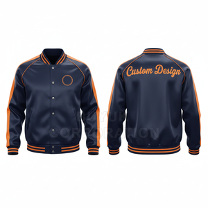 Red Satin Windproof Eco-friendly High Street Embroidered Varsity Jacket Men's Casual Solid Color <b>Covered</b> <b>Button</b> Closure Front - Product Image 1