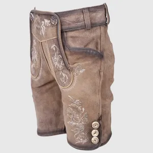 Pantalones cortos de cuero bávaro para hombre personalizados de la mejor calidad tradicional alemán Lederhosen sólido informal medio para Oktoberfest - Product Image 3