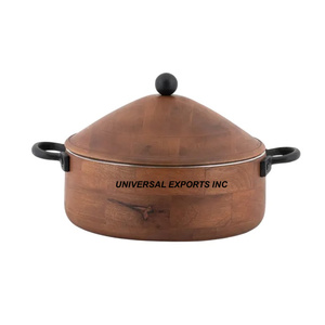 Diseñador de madera Hotpot Nogal Acabado Mesa Utensilios de cocina Calentador de alimentos Cazuela de metal decorativa de la mejor calidad - Product Image 1