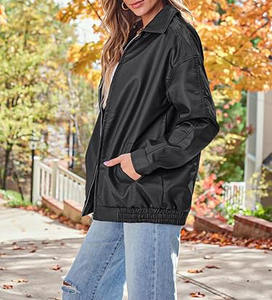 Chaquetas de gran tamaño de cuero genuino para mujer, chaquetas de mujer de alta calidad gris oscuro, abrigos de moda para motocicleta al por mayor, logotipo personalizado - Product Image 3