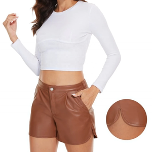 High-Waisted Black PU-<b>Leather</b> <b>Shorts</b> Skinny-Fit Women's Moto Style <b>Shorts</b> High Quality Genuine-Sheep <b>Leather</b> <b>Short</b> For Women - Product Image 3
