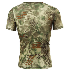 เสื้อยืดแขนสั้นพิมพ์ลายพรางสำหรับผู้ชายทรงเข้ารูปแห้งเร็วคอกลมเสื้อลำลอง - Product Image 2