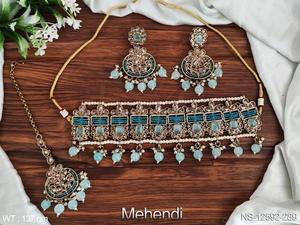Mehendi ชุดเครื่องประดับสไตล์โบราณของโปแลนด์,ชุดเครื่องประดับสร้อยคอแบบเค้นคอโบราณดีไซเนอร์สวยงามดีไซน์สำหรับเจ้าสาว - Product Image 3