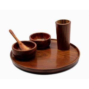 Juego de platos de madera de acacia 100% al por mayor, vajilla redonda personalizada para bodas y cenas, juegos de vajilla - Product Image 1