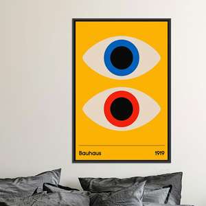 Bauhaus Eye Canvas Art : Impression géométrique moderniste audacieuse, toile encadrée noire - Product Image 1