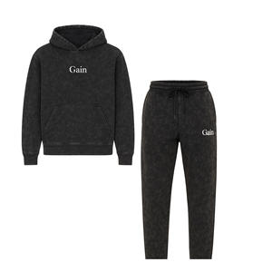 Ensemble survêtement noir délavé à l'acide avec sweat à capuche et jogging avec logo Gain - Product Image 1