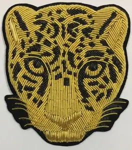 Emblemas de ouro da moda de alta qualidade, emblema de fio de ouro, novo design, emblema de ouro, venda inteira, adesivo de rosto de tigre