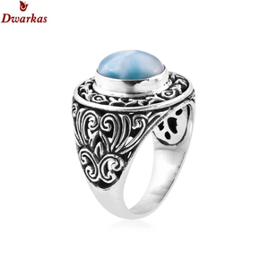 Bijoux en gros design classique 925 bague en argent sterling massif larimar pierre précieuse - Product Image 5