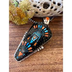 Ray Jack Multi Stone Sterling Silver Inlay Pendant Rhodium Plated Geometric Christian <b>Jewelry</b> - Product Image 5