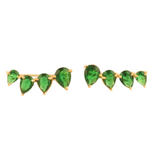 OEM Wholesale Collection Emerald Quartz <b>Climber</b> Earring Gold Plated Hook Prong Pear Shape <b>Ear</b> <b>Climbers</b> Light Weight Stud - Product Image 2