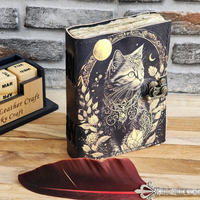 Vintage Leder-Katzen-Tagebuch Fadengebundenes Notizbuch zum Schreiben und Skizzieren Einzigartiges Hexerei-Geschenk für Liebhaber Zauberkunst Al Amir