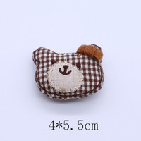 Appliques en tissu à motif gingham en forme de visage d'ours avec nœud, sans colle, pour pinces à cheveux, vêtements, sacs, accessoires de bricolage