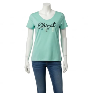 Camisetas Ecológicas de Cuello Redondo para Mujer, Tela de Algodón, Decoración con Letras, Uso Diario Informal, Proveedor de Ropa al por Mayor, Exportaciones de Fábrica - Product Image 4