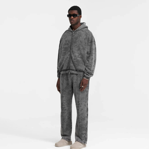 Sudadera con capucha de color degradado para hombre, Sudadera con capucha de gran tamaño con lavado ácido y doble cremallera, ropa de calle Vintage de algodón polar de peso pesado - Product Image 5