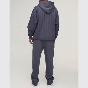 Lightweight Breathable Winter Streetwear Hooded Solid Tracksuit Men OEM Custom <b>Distressed</b> Patch Embroidery Logo Acid Wash - Product Image 3