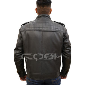 Chaqueta de Motociclista de Cuero Auténtico Negro de Alta Calidad con Cuello Alto y Múltiples Bolsillos |   Detalles Acolchados en el Pecho y Hombros - Product Image 4