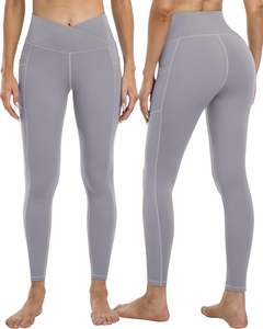 Paquete de 4 pantalones de yoga de entrenamiento con control de barriga de cintura alta para mujer con bolsillos Leggings casuales de estilo sólido - Product Image 2