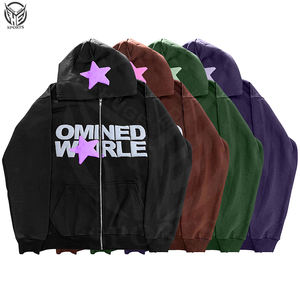 Vente en gros de sweat-shirt à glissière intégrale fabricant de sweat-shirt à glissière intégrale à transfert de chaleur surdimensionné personnalisé sweats à capuche à fermeture éclair intégrale en mousse avec logo 3d imprimé bouffant - Product Image 5