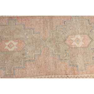 0.1x3.8 ft Rug, Vintage Turkish Rug, <b>Brown</b> Polka dot <b>Wool</b> Rug - Product Image 5