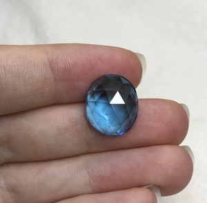 พลอยสีฟ้าบุษราคัมจากสวิสธรรมชาติทรงรีตัดเป็นเหลี่ยมเพชรพลอยด้านหลังแบนแบบหลวม11.57cts เครื่องประดับขายส่งราคา - Product Image 5