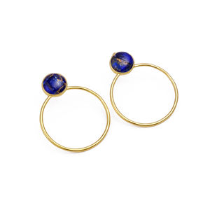 ต่างหูแบบห่วงหยกป้องกันการเสื่อมเสียของไพลินแบบคลาสสิกตัวเรือนทองเหลืองชุบทองสไตล์ทันสมัยสำหรับผู้หญิง - Product Image 3