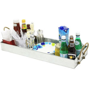 Plateau rectangulaire en acier galvanisé vintage avec poignée en corde Plateau de service décoré pour décor de table à manger de cuisine - Product Image 4